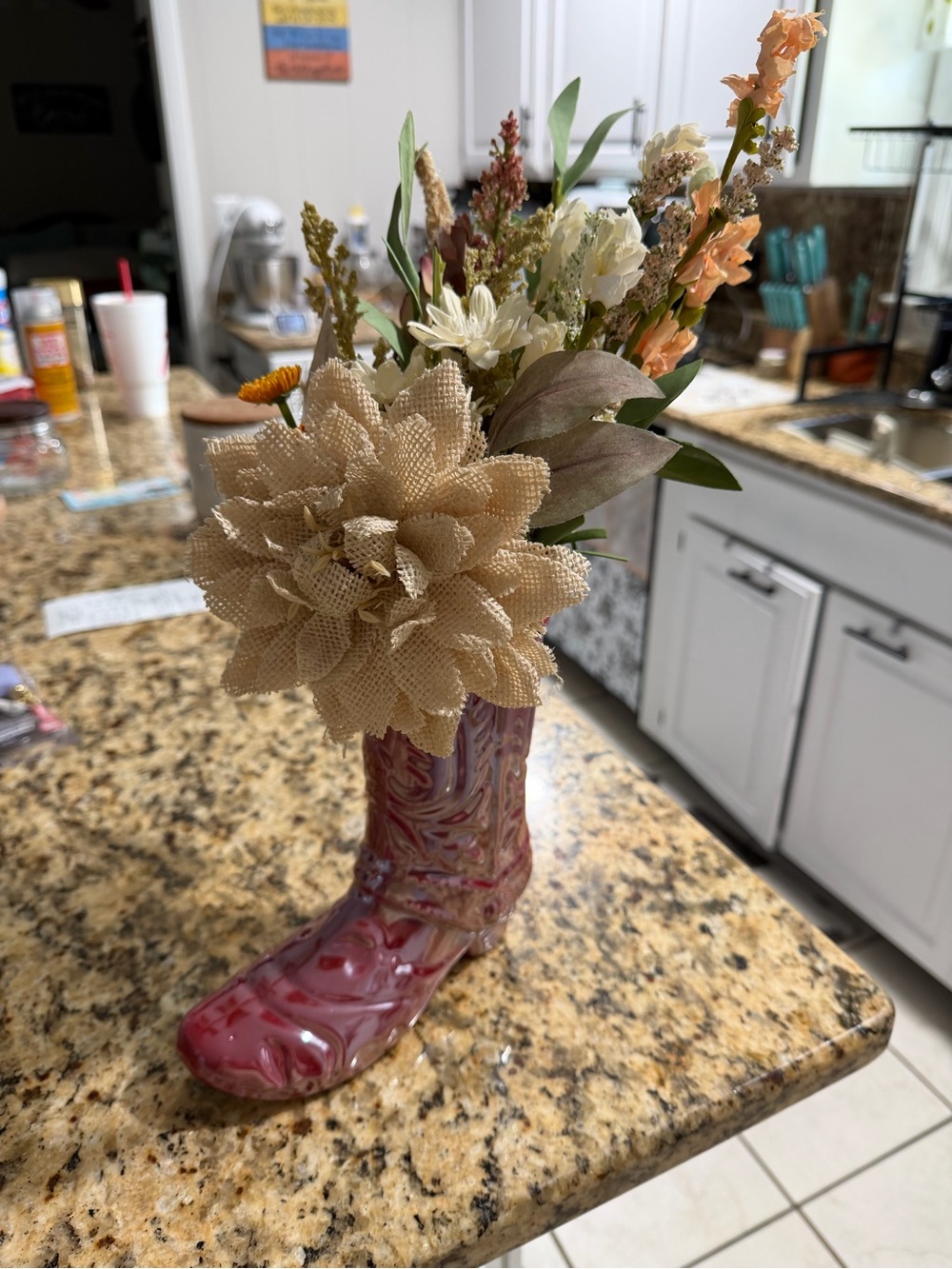 Decorative Red Ceramic Boot Vase